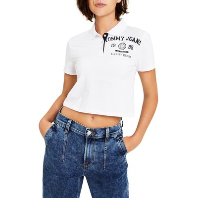 Женская укороченная рубашка поло на пуговицах с белым логотипом Tommy Jeans S BHFO 9118