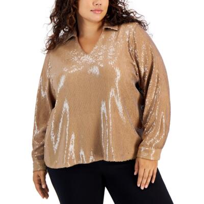 Женская блузка с V-образным вырезом и воротником с блестками от Calvin Klein Top Plus BHFO 9036