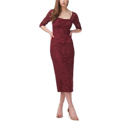 

JS Collections Женское красное кружевное коктейльное платье миди с вышивкой  BHFO 8495, Merlot