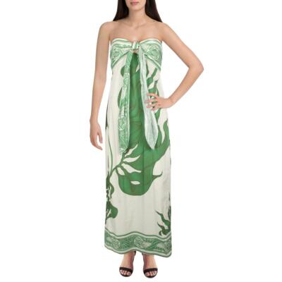 

Johanna Ortiz Женское зеленое хлопковое повседневное макси-платье с принтом  BHFO 7923, Ecru/algae