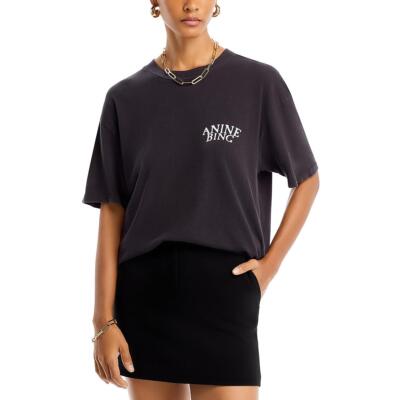 Anine Bing Womens Black Crewneck Band Tee Graphic T-Shirt S BHFO 2333