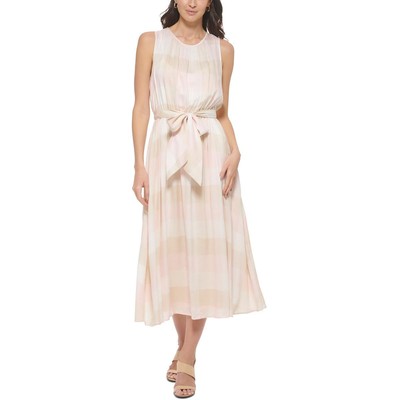 Женское розовое плетеное миди-платье без рукавов в клетку с принтом Calvin Klein 8 BHFO 3148