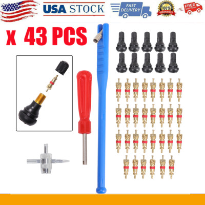 43x Kit Valve Stem Installation Remover Repair Tool Puller Car Tire Plug Core US