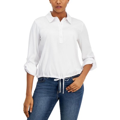 Tommy Hilfiger Женский белый пуловер с завязками на подоле и воротником-стойкой Top Top L BHFO 5131