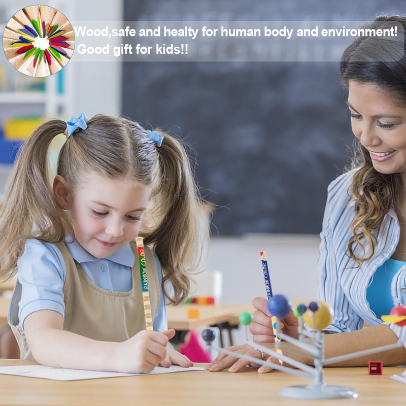 Rainbow Colored Pencils for Kids with 2 Pencil Sharpeners, 20 Pcs Rainbow Pencil