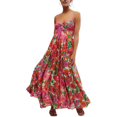Платье макси в стиле бохо Free People Womens Dream Weaver с цветочным принтом и завязками спереди BHFO 9525