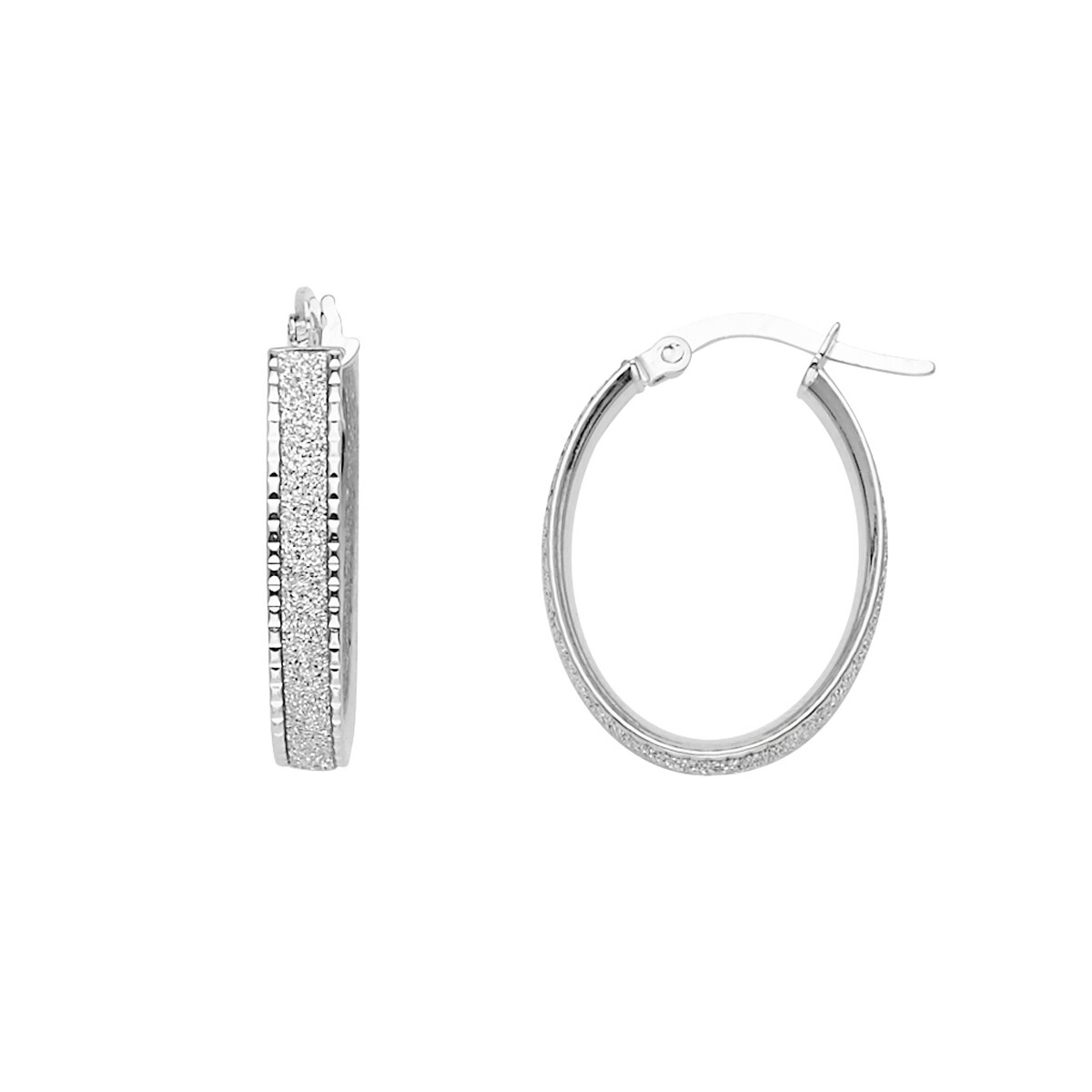 Pre-owned Tgdj 14k Yellow /white Gold 4mm Glitter Oval Hoop Earrings Diameter: 23mm In Two Tone