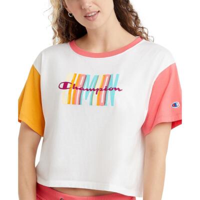 

Женская белая футболка с круглым вырезом и короткими рукавами Champion  BHFO 9790, White/pinky