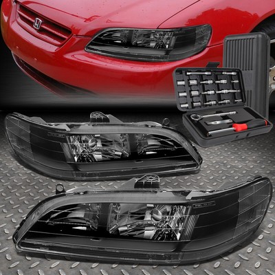 ДЛЯ 98-02 HONDA ACCORD ЧЕРНЫЙ КОРПУС ПРОЗРАЧНЫХ БОКОВЫХ ФАР ГОЛОВНОГО СВЕТА + НАБОР ИНСТРУМЕНТОВ