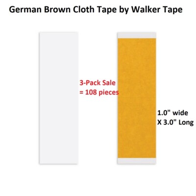 German Brown Cloth Tape 1.0 inch STRAIGHT 3 packs 108 pieces by Walker Tape Co.