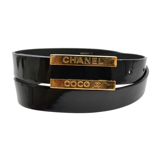 Chanel CC Patent Leather Belt Coral Size 70 B12C Gunmetal  display picture 2