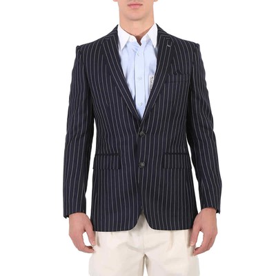 Pre-owned Burberry Men's Dark Navy And White Pinstripe Blazer