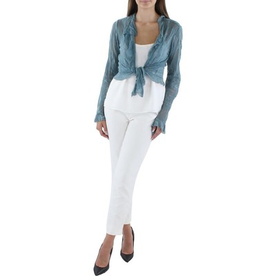 

Женская укороченная рубашка из синего шелкового топа Alice and Olivia Willa Placket  BHFO 4354, Light pastel blue