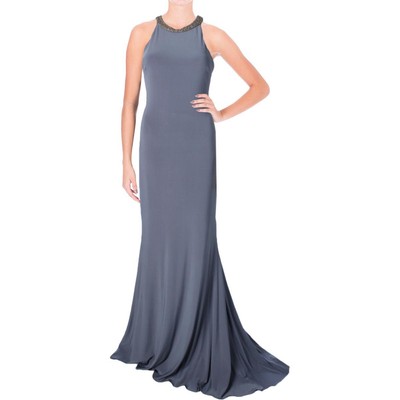 

Женское серое вечернее платье с иллюзией JVN by Jovani  BHFO 5416, Grey
