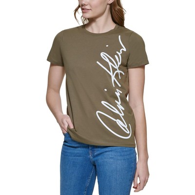 

Calvin Klein Womens Green Jersey Logo Футболка с короткими рукавами и логотипом  BHFO 2529, Caper