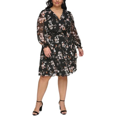 Женское черное приталенное платье-клеш длиной до колена DKNY Plus 20W BHFO 1055