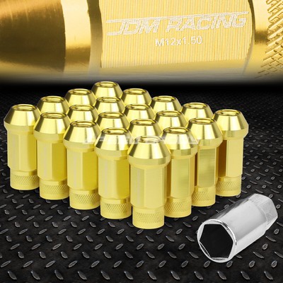 КОМПЛЕКТ ГАЕК JDM С ОТКРЫТЫМ КОНЦОМ ИЗ АЛЮМИНИЯ И ЗОЛОТА С 20 НАКОНЕЧНИКАМИ + АДАПТЕР M12X1,5 ДИАМЕТРОМ 25 ММ / ВЫСОТОЙ 50 ММ