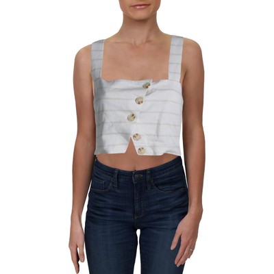 Укороченный топ-рубашка без косточек в полоску цвета слоновой кости Lucca Womens M BHFO 3227
