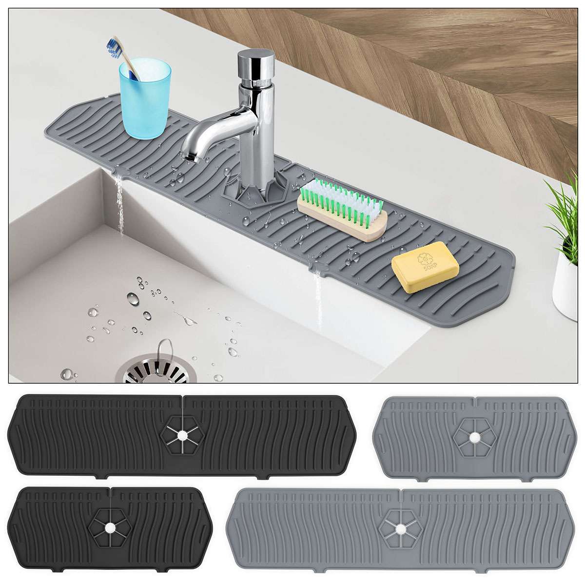 Silicone Kitchen Faucet Sink Splash Guard Drain Pad Water Catcher Tray Slip Mat