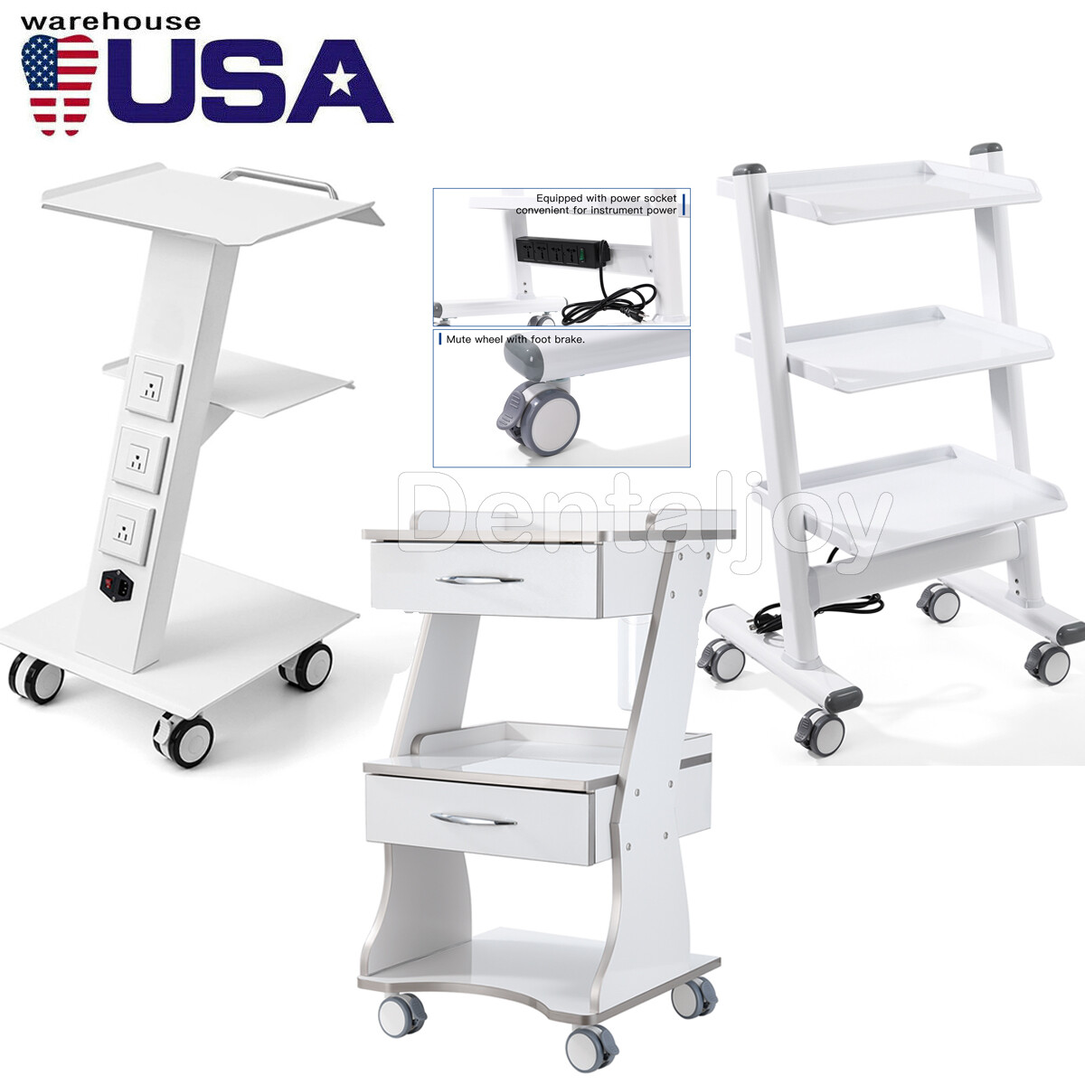 Three Layer Dental Trolley Medical Tool Cart /Metal Built-in Socket Tool Cart
