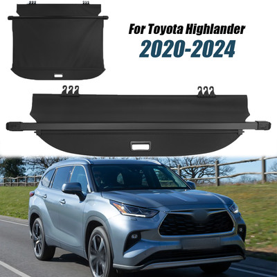 Rear Trunk Security Shield Cargo Cover For Toyota Highlander 2020-2024 Black