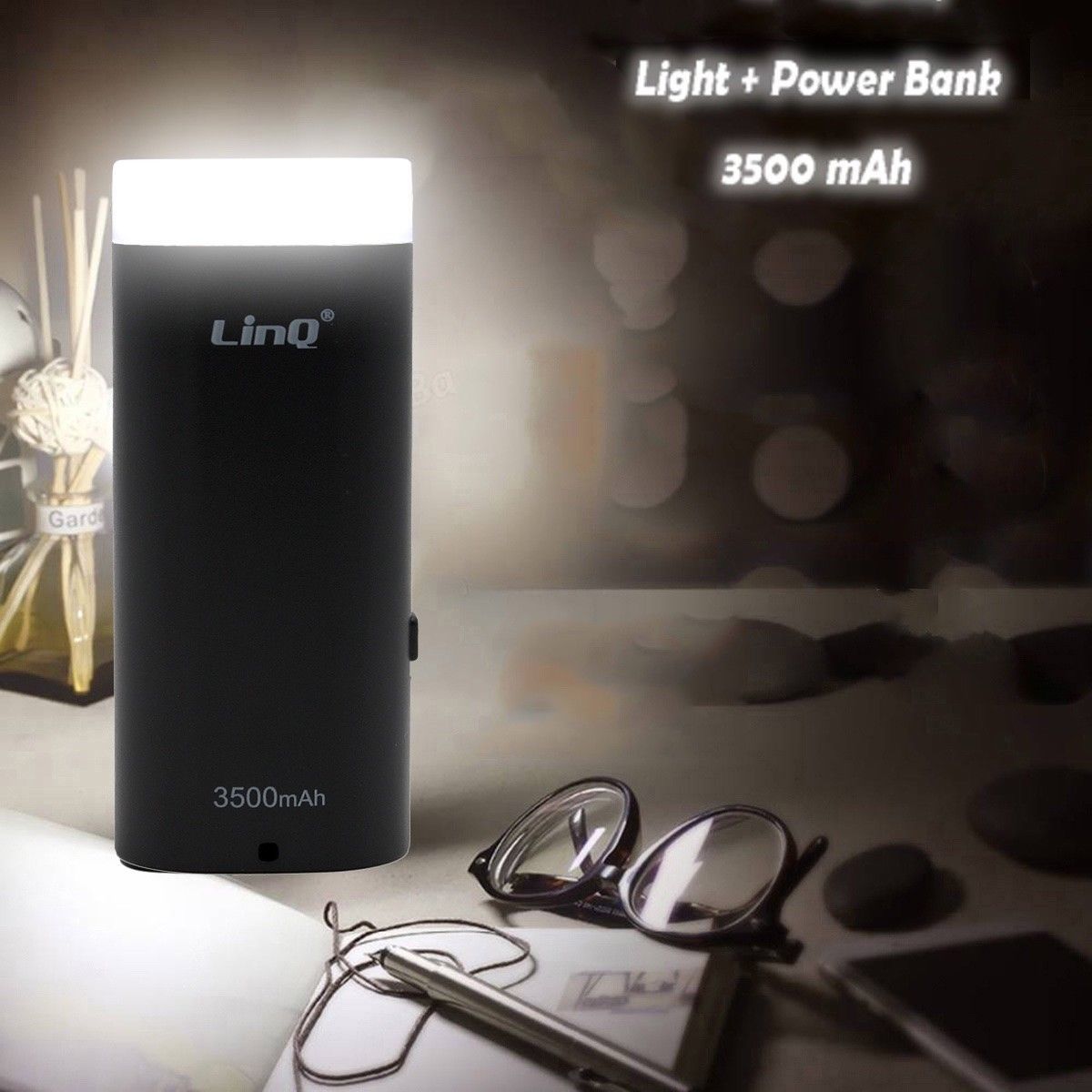 Batteria Esterna Power Bank 3500Mah Con Torcia Luce Led Smartphone Linq Lighthou
