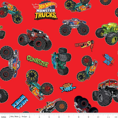 Hot Wheels Monster Trucks Main Red Cotton Fabric