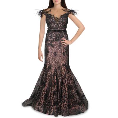 

Mac Duggal Женское вечернее платье с иллюзией и украшением BHFO 1720, Black/nude