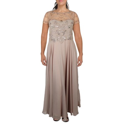 Женское вечернее платье Xscape из темно-серого шифона с украшением 16 BHFO 0890