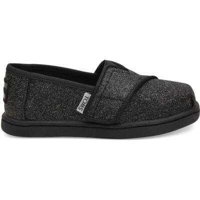 

Классические черные лоферы без шнуровки для девочек Toms 4, средний (B,M) для малышей BHFO 6149, Black iridescent glimmer, Classic