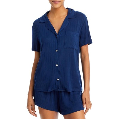 Eberjey Womens Gisele Rib Navy Knit Pocket Sleep Shirt Loungewear XL BHFO 7254
