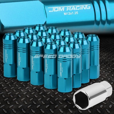 АЛЮМИНИЕВЫЙ КОРПУС JDM НЕБЕСНО-ГОЛУБОГО ЦВЕТА С ОТКРЫТЫМ КОНЦОМ, КОМПЛЕКТ ИЗ 20 ГАЕК + КЛЮЧ M12X1.25 ДИАМЕТРОМ 20 ММ / ВЫСОТОЙ 60 ММ