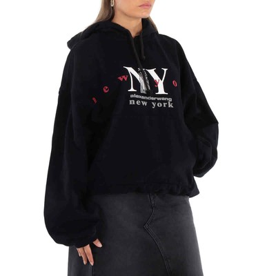 Pre-owned Alexander Wang York Logo Embroidered Hoodie In Black