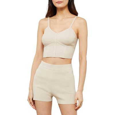 

Женский укороченный топ без косточек BCBG Max Azria в рубчик с V-образным вырезом, Oatmeal