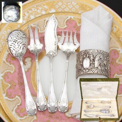 Antique French Sterling Silver 4pc Hors d'Oeuvre Serving Set, Acanthus Accenting