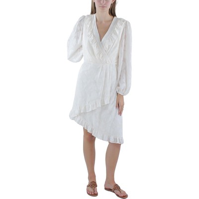 Женское коктейльное и вечернее платье с цветочными оборками цвета слоновой кости и рюшами BCBGMAXAZRIA 6 BHFO 5143