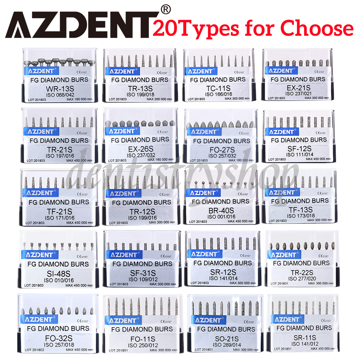 50Pcs AZDENT Dental FG Super Coarse Diamond Burs Fit For High Speed Handpiece