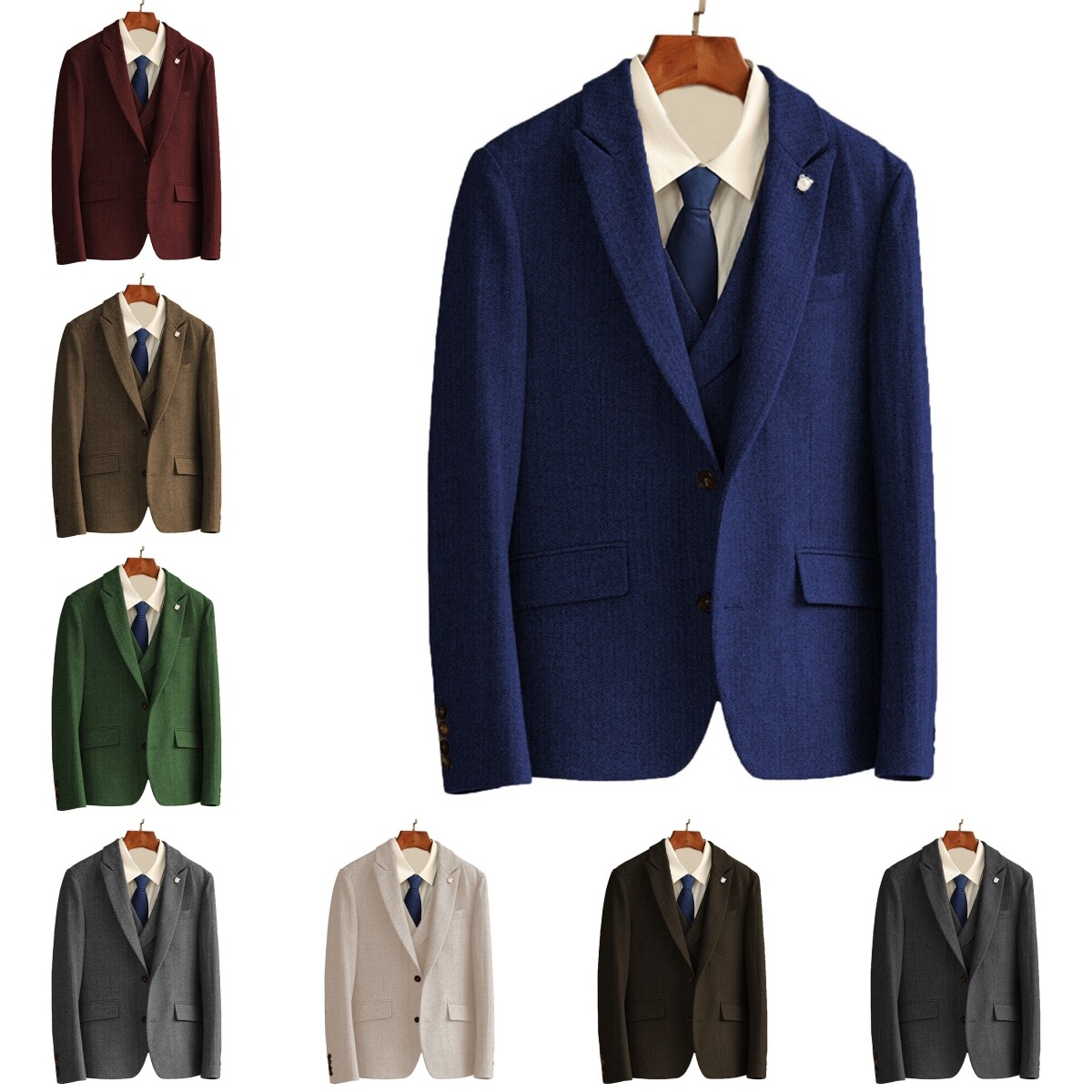 Mens Tweed Suit Jacket Herringbone Vintage Wool Retro Coat Blazer 42r 44r 46r