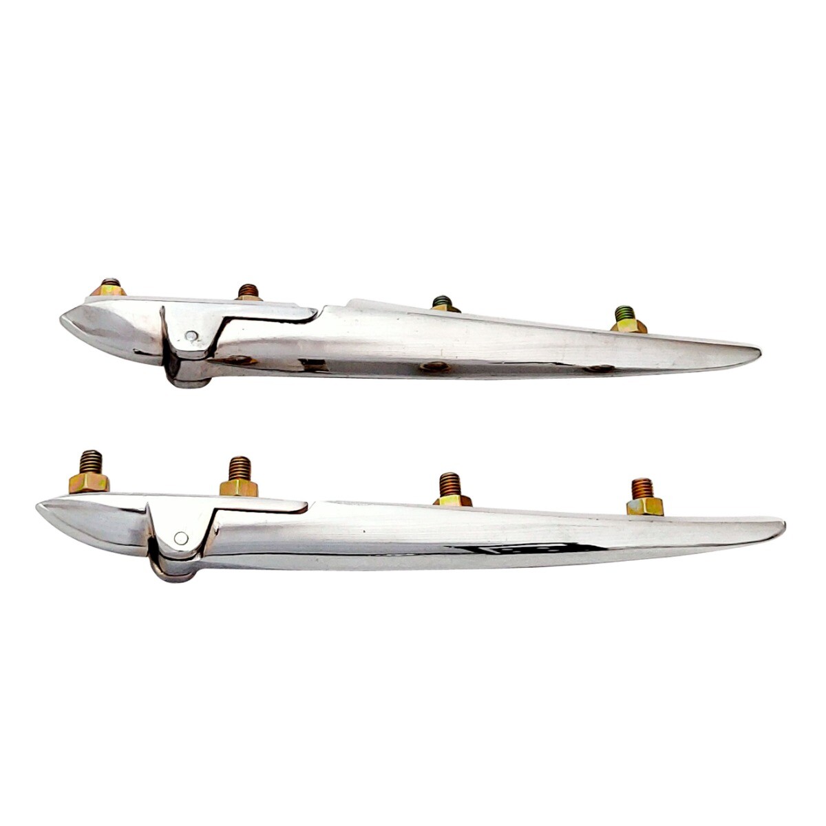 Pair Bonnet Hinges Steel Chrome Plated + Nuts Ambassador Morris Oxford 1950`s 