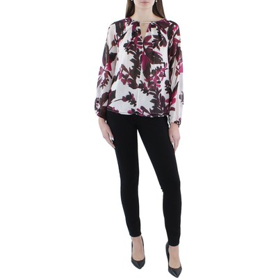 Calvin Klein Womens Purple Printed Chiffon Top Blouse Shirt S BHFO 0438
