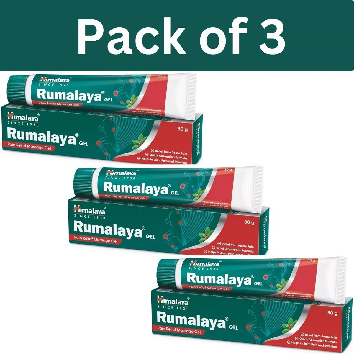 Himalaya 3 x Herbal Rumalaya Gel 30gm. Joint,Body,Muslce Pain Relief Free Ship