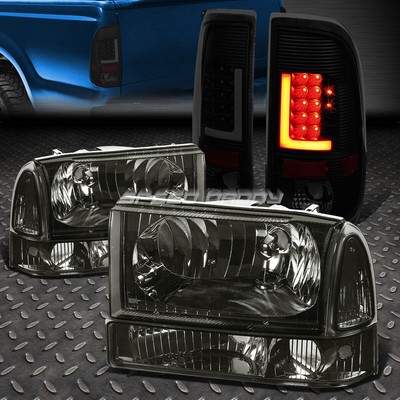 ЧЕРНЫЙ ЗАДНИЙ ФОНАРЬ С ДЫМЧАТЫМИ ЛИНЗАМИ 3D LED + ЧЕРНАЯ ПРОЗРАЧНАЯ ФАРА ДЛЯ 99-04 SUPER DUTY