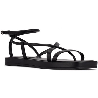Nine West Womens Waren3 Black Flat Thong Sandals Shoes 8 Medium (B,M) BHFO 2039