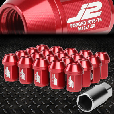 J2 ENGINEERING 7075 АЛЮМИНИЙ M12X1.5 20ШТ 35 ММ ЗАКРУГЛЕННАЯ ГАЙКА + ПЕРЕХОДНИК КРАСНЫЙ