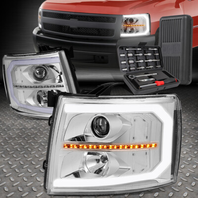 ДЛЯ 07-14 SILVERADO LED DRL ПОСЛЕДОВАТЕЛЬНАЯ ХРОМИРОВАННАЯ ПРОЗРАЧНАЯ ФАРА ПРОЕКТОРА + НАБОР ИНСТРУМЕНТОВ