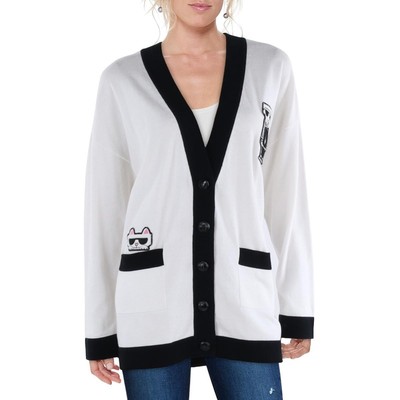 Karl Lagerfeld Paris Womens White Logo Cardigan Sweater Jacket XS BHFO 1888