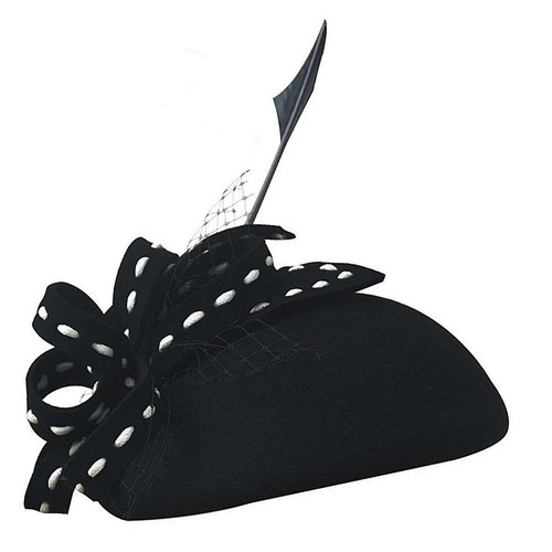 Black Sinamay Fascinator With Feathers, Netting & Flower - Clip-On Formal Hairpiece