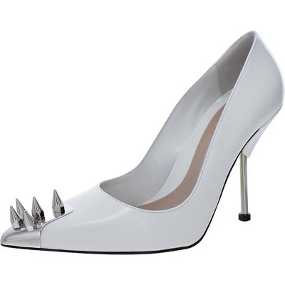 Pre-owned Alexander Mcqueen Womens Leather Studded Pointed Toe Pumps Shoes Bhfo 9096 In Silver