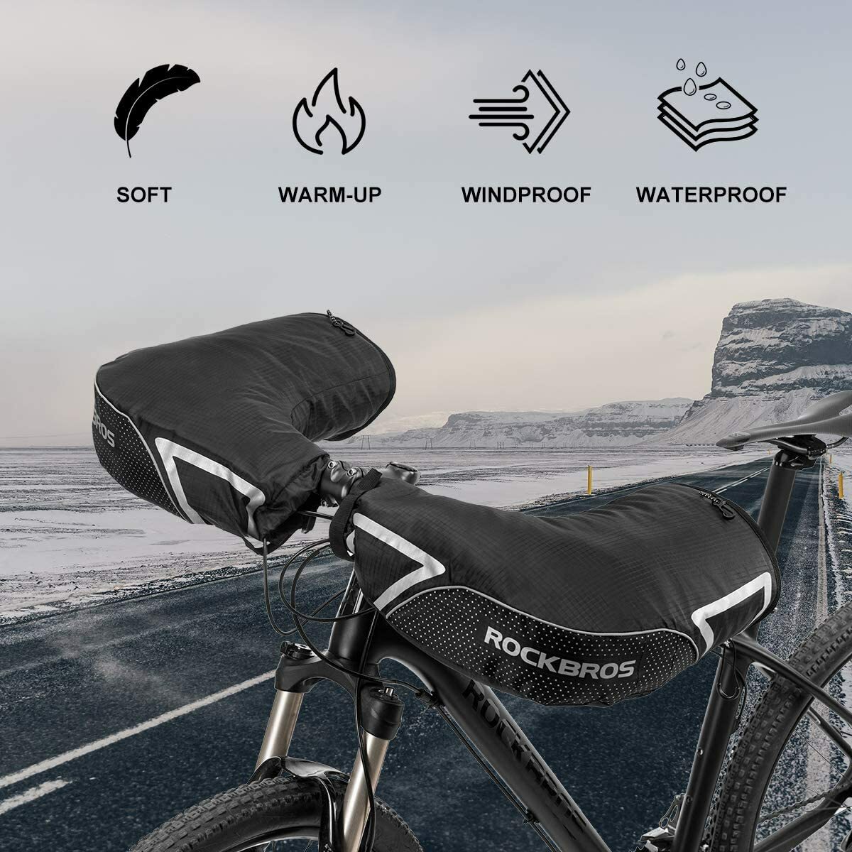ROCKBROS Winter Gloves Cycling Motorcycle Handlebar Mittens Warmers Covers Black