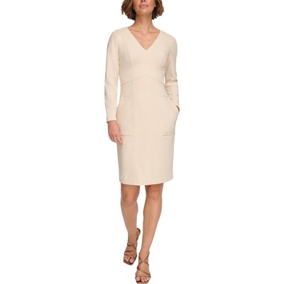 Женское бежевое мини-платье-футляр с V-образным вырезом DKNY 16 BHFO 1485